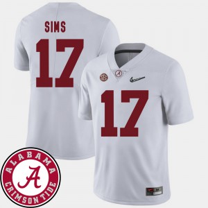 College Football White #17 Men 2018 SEC Patch Cam Sims Alabama Jersey 309759-769