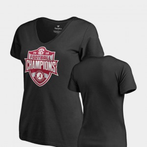 Black For Women V-Neck 2018 SEC Football Champions Alabama T-Shirt 608807-547