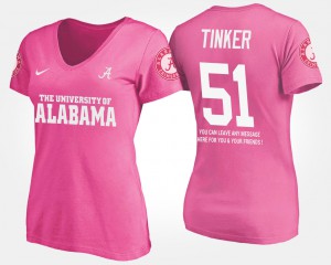 Pink With Message Women's #51 Carson Tinker Alabama T-Shirt 443263-326