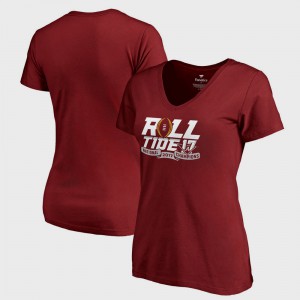 Crimson Alabama T-Shirt Bowl Game College Football Playoff 2017 National Champions V-Neck Neutral Zone For Women's 525852-839
