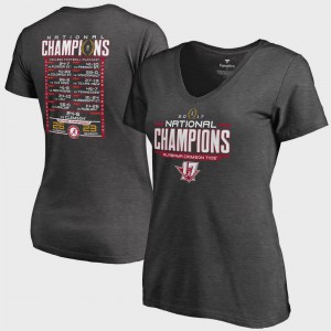 For Women's Alabama T-Shirt College Football Playoff 2017 National Champions Schedule V-Neck Bowl Game Heather Gray 638164-487