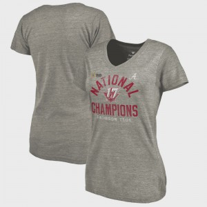 For Women's Bowl Game College Football Playoff 2017 National Champions V-Neck Long Snap Heather Gray Alabama T-Shirt 326587-619