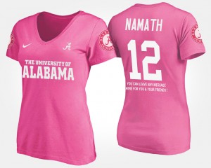 Pink For Women Joe Namath Alabama T-Shirt #12 With Message 765095-668
