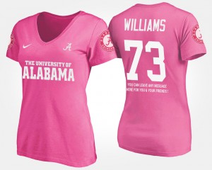 Jonah Williams Alabama T-Shirt #73 For Women's With Message Pink 895475-975