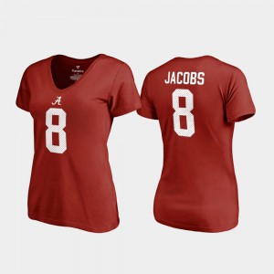 Crimson #8 Josh Jacobs Alabama T-Shirt For Women's V-Neck Name & Number College Legends 662072-672