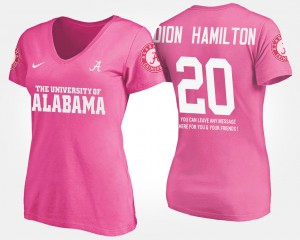 Shaun Dion Hamilton Alabama T-Shirt #20 With Message Pink Ladies 610444-872